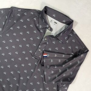USAG U Suck‎ At Golf Polo Shirt Mens L Gray Golf Cart AOP Performance Stretch